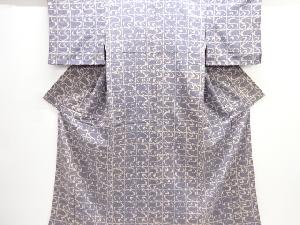 格子に抽象模様手織り節紬着物